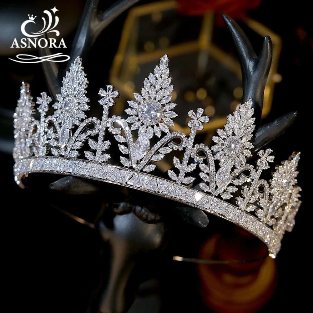 

ASNORA Silver Zirconia Geometric Crystal Tiaras and Crowns for Women Wedding Hair Accessories Diadem Bridal Headdress Jewelry