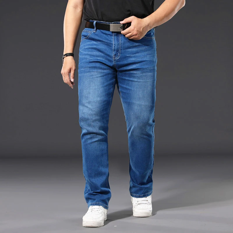 40 42 44 46 48 50 dżinsy w dużych rozmiarach klasyczna kieszeń moda marka odzież męska prosta luźna biznesowa niebieska w stylu casual jeans