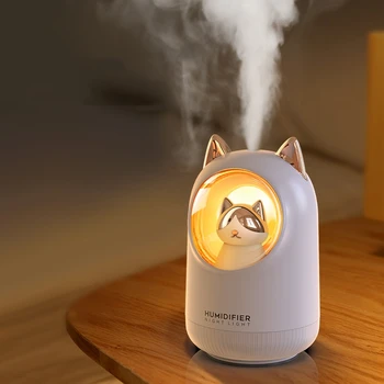 Adorável Kitty USB Air Umidificador, Difusor portátil de aromaterapia, Fogger com luz noturna romântica, 300ml