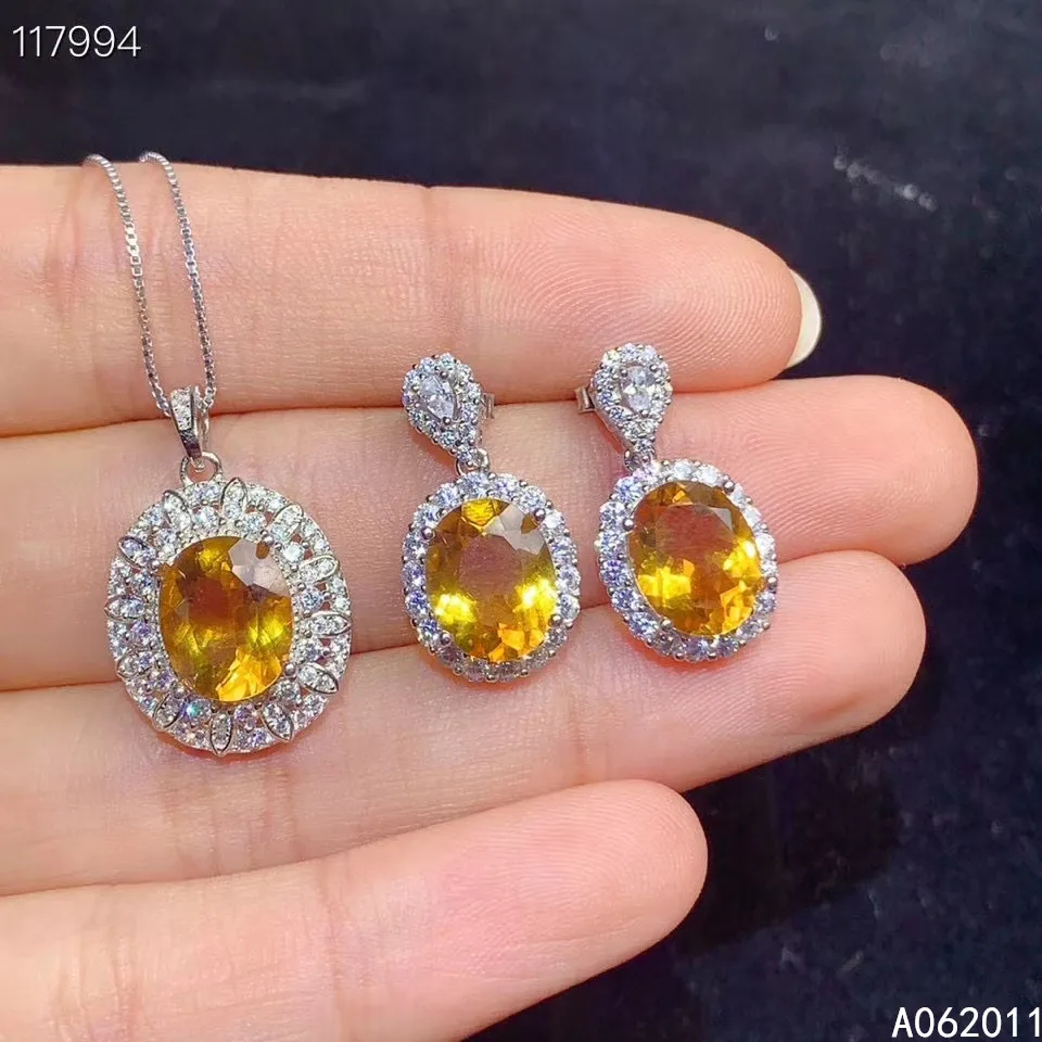 

KJJEAXCMY fine jewelry Citrine 925 sterling silver luxury girl new pendant necklace earrings set support test