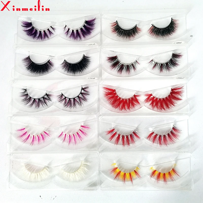 New color 3D luxury mink lashes wholesale natural long individual thick fluffy colorful false eyelashes Makeup Extension Tools