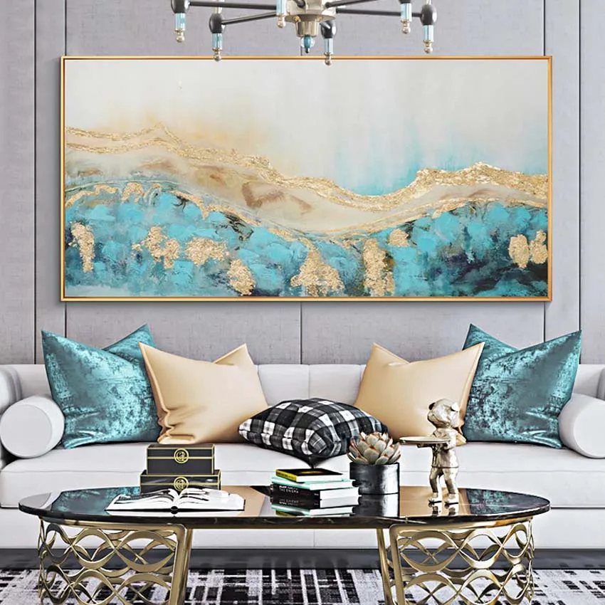 

Modern abstract golden foil pictures for home Handmade oil paintings wall decor canvas wall posters for boys room living room