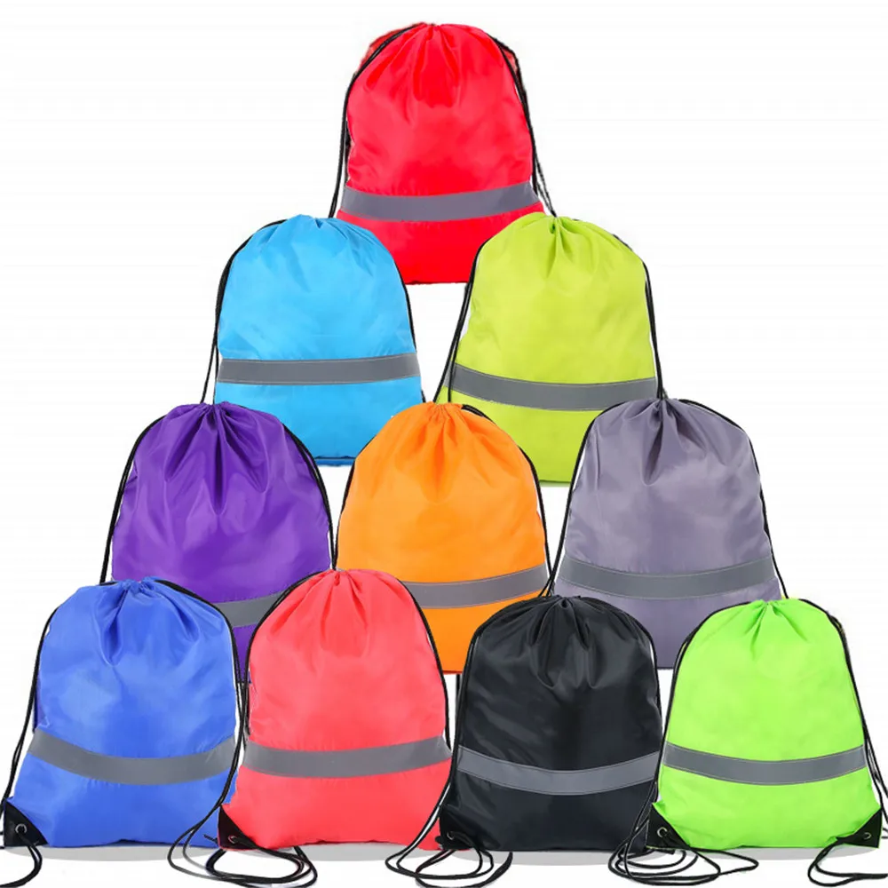 

Foldable Drawstring Backpack with Reflective Strip String Portable Nylon Waterproof Outdoor Riding Runing Sports Bag School Bag