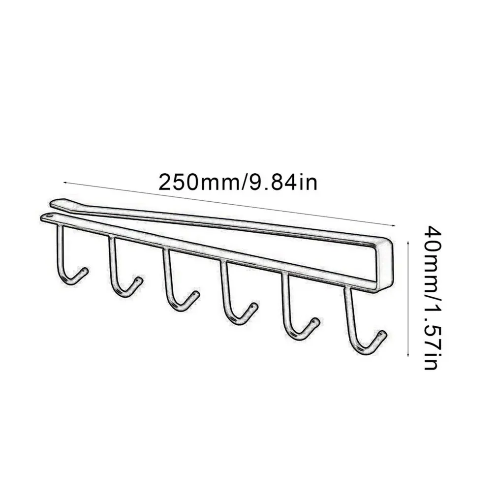 Storage Rack Multifunctional 6-row Hooks For Kitchen Seamless Wrought Iron Metal Kitchen Cabinet Hooks