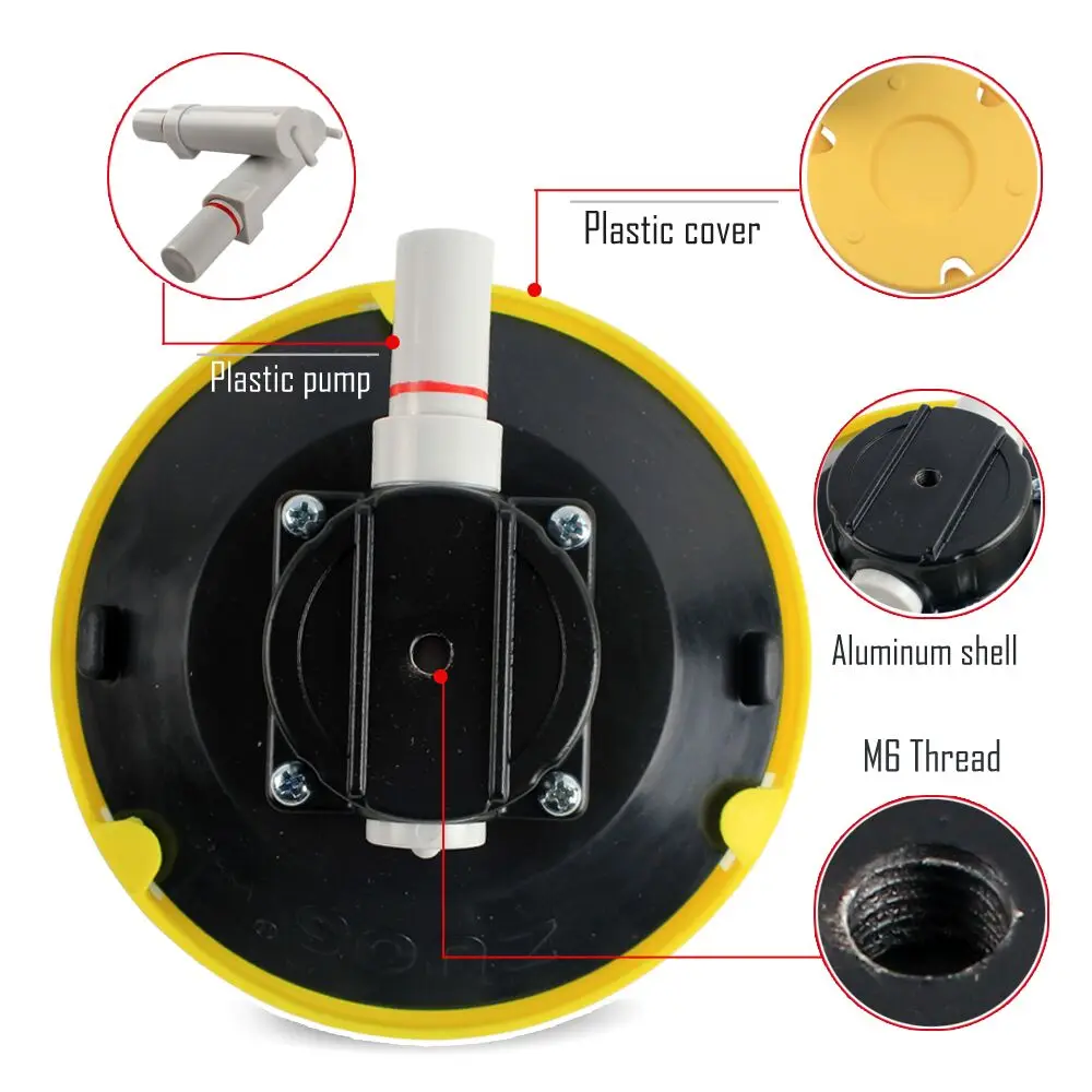Raizi 6inch/150mm Vacuum Hand Pump Suction Cup M6 Thread Heavy Duty Car Camera Mount Base Stone Seamer Glass Sucking Lifter