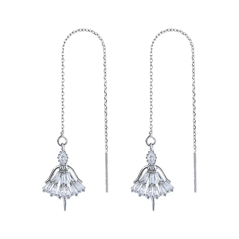 Fashion Design 925 SIlver Needle Dream Catcher Long Tassel Earrings For Women Zircon Crystal Tassel Chain Pendientes Oorbellen