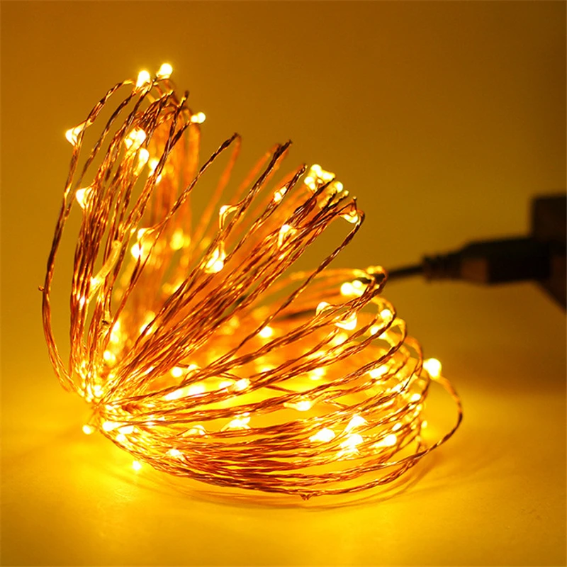 New USB LED String lights 5M 10M Cooper Silver Wire Fairy Garland For Wedding New Year Christmas Tree Holiday Decoration