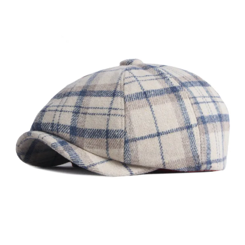 LDSLYJR Autumn Winter Polyester Plaid Newsboy Caps Flat Peaked Cap Men and Women Painter Beret Hats 61