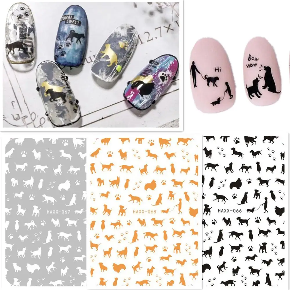 Newest Black White Gold Cats Design Self Adhesive 3D Decal Slider DIY Decoration Tools Nail Stickers TSC 566 567