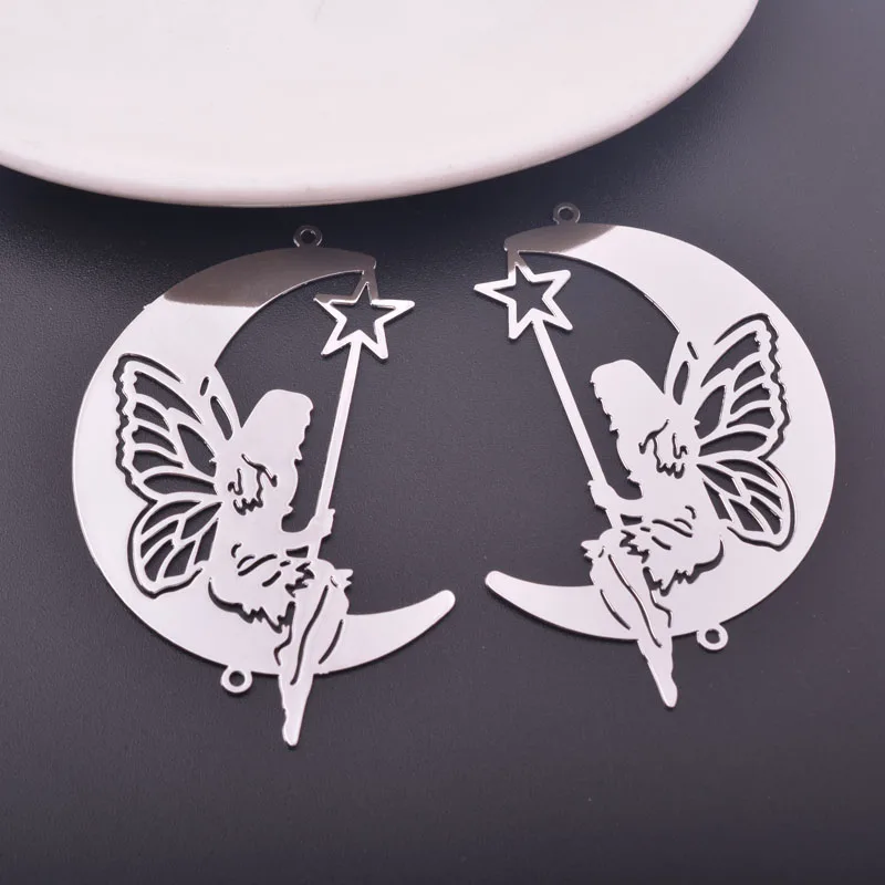 10 Stück 63*44mm Messing-Mondform-Verbinder-Anhänger, rhodiniert, DIY-Schmuck-Hängezubehör – Detail 3
