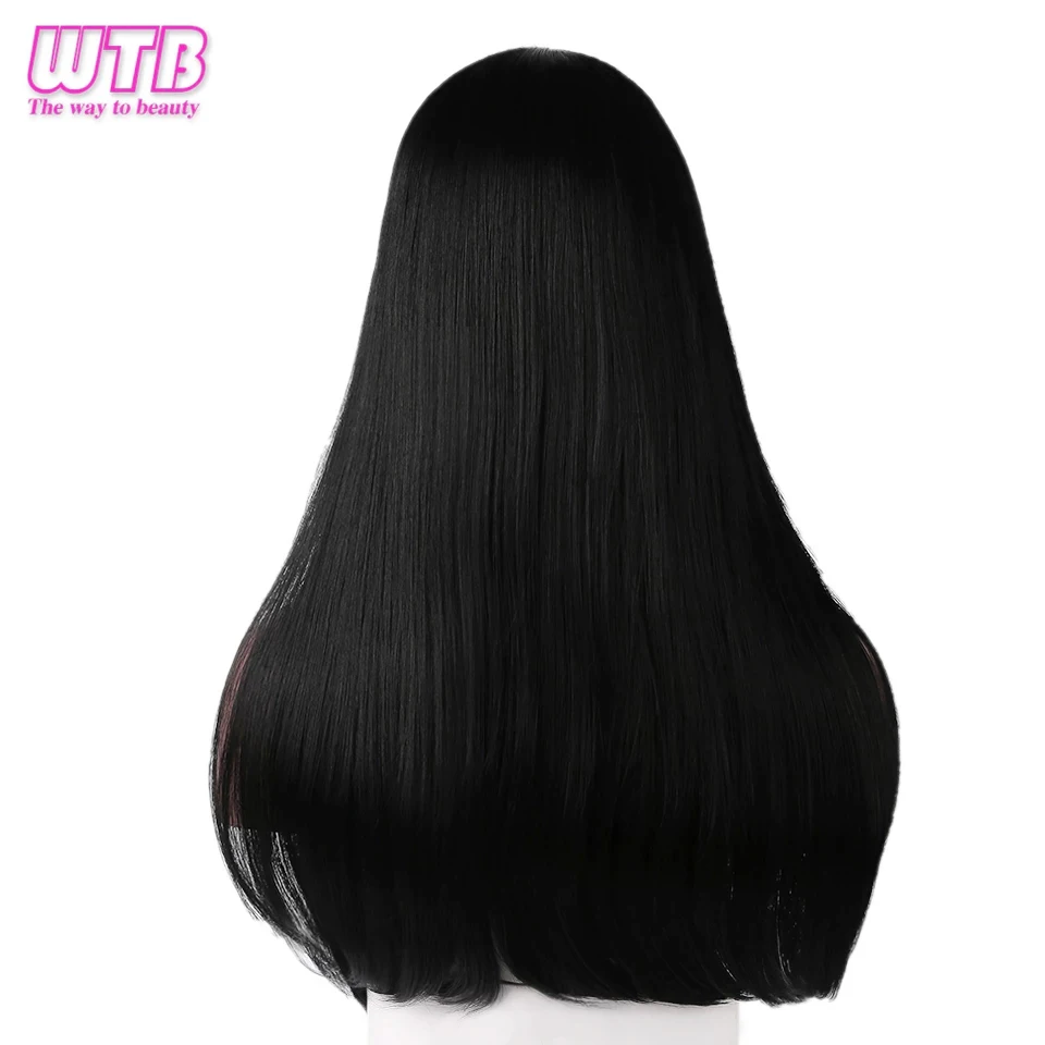 Long Straight Synthetic Tangerine Color Wig with Bangs for Women Nature Black Wigs Cosplay Female Daily Use Hair Wigs