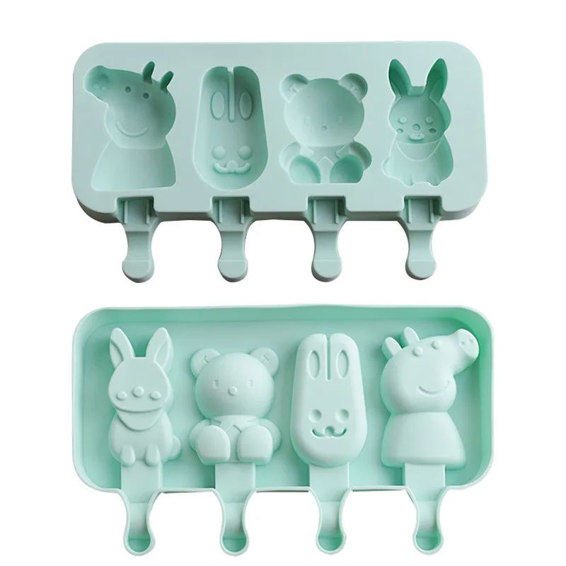 

Silicone Mold for Ice Cream Cake and Chocolate DIY Handmade Cubes with Wooden Sticks Cartoon Children Puppy, Rabbit, Bear, 1Set