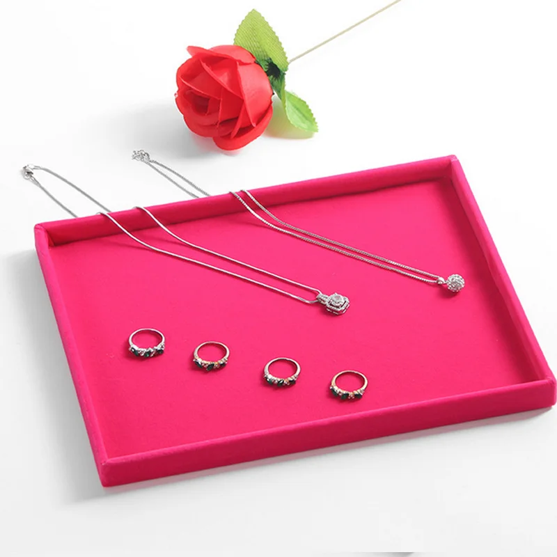 Black/Rose red Small Jewellery Necklace tray Jewelry Organizer Earrings Rings BraceletS Flat Empty Plate Jewelry Display Stand