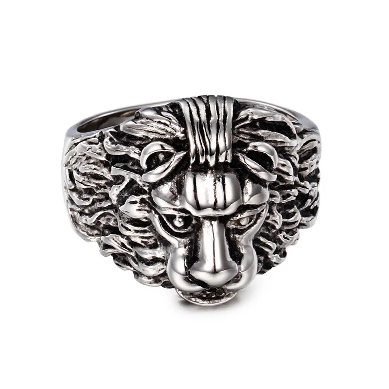 Domineering lion head ring king of the style of steel casting stone lion ring