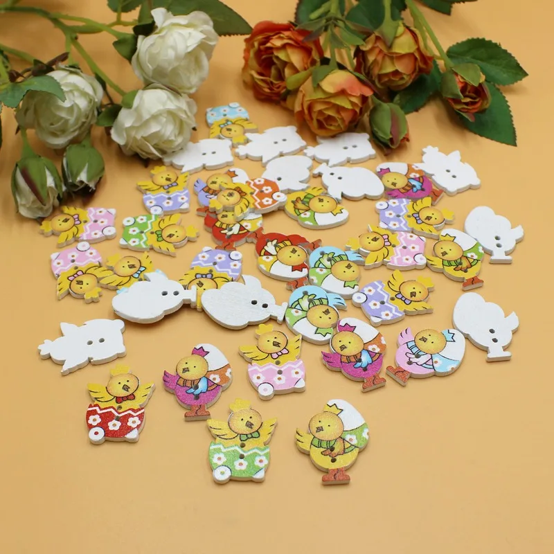 50 шт. милые пуговицы цыпленка с 2 отверстиями смешанные аксессуары для шитья деревянные ботинки для фотоскрапбукинга