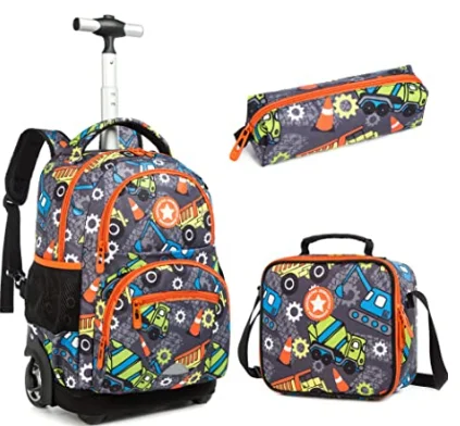 16 Inch School Rolling bag wheeled backpack lunch bag pen bag set schoolbag with wheels student school trolley backpack for girl