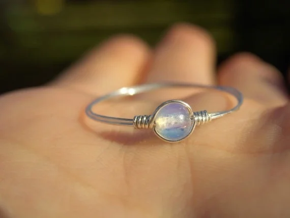 Dainty Wire Wrapped Opal Bead Ring (with Silver/Gold Plated Wire)