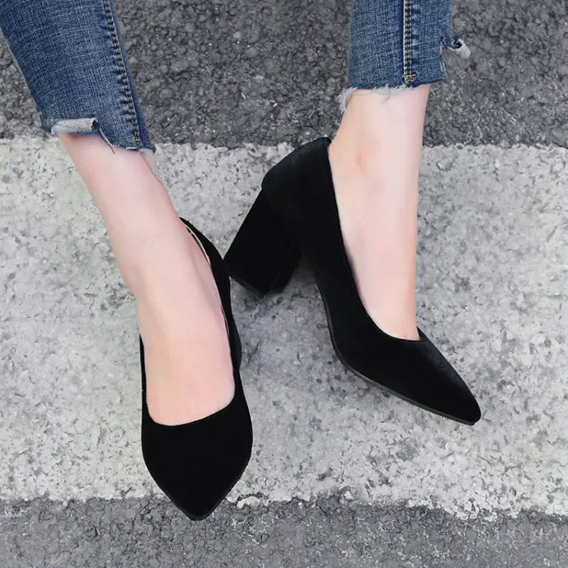 Sianie Tianie velour velvet classic office woman pumps shoes green burgundy black stilettos block high heels women shoes size 43