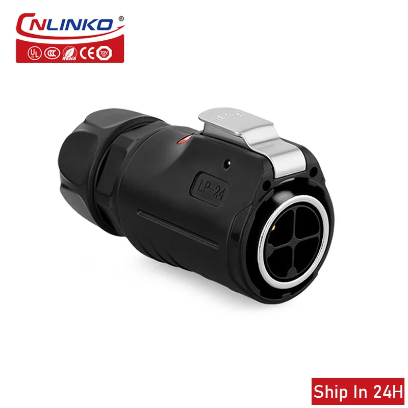 Cnlinko LP24 Plastic 4pin IP67 Waterproof Aviation 25A DC500V Electrical Cable Wire Power Conduction Plug Socket Connector