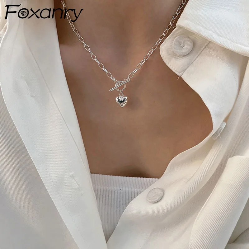 FOXANRY Stamp Necklace for Women Trendy Elegant Vintage Glossy LOVE Heart OT Buckle Design Party Jewelry Wholesale