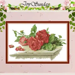 Red Roses On The table Patterns Counted Cross Stitch Set DIY 11CT 14CT 16CT Stamped DMC Cross-stitch Kit Embroidery Needlework