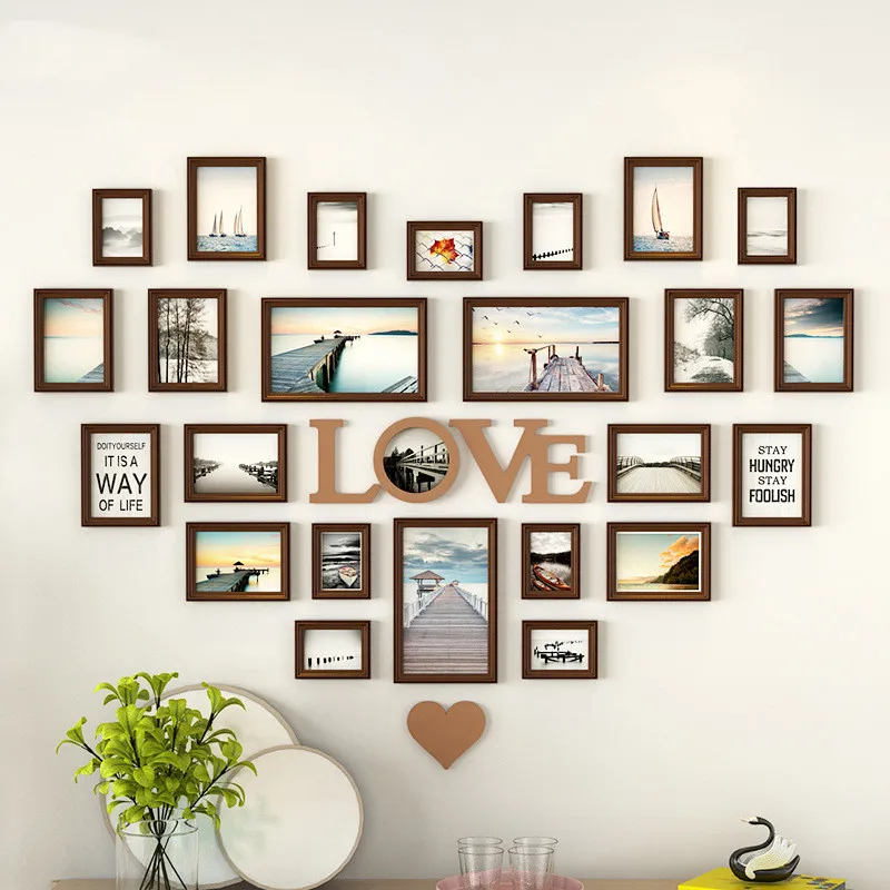 

Living Room Heart-shaped Photo Wall Decoration Photo Frame Creative Love Wall Sticker Combination Wall Picture Frame 24-27 Frame