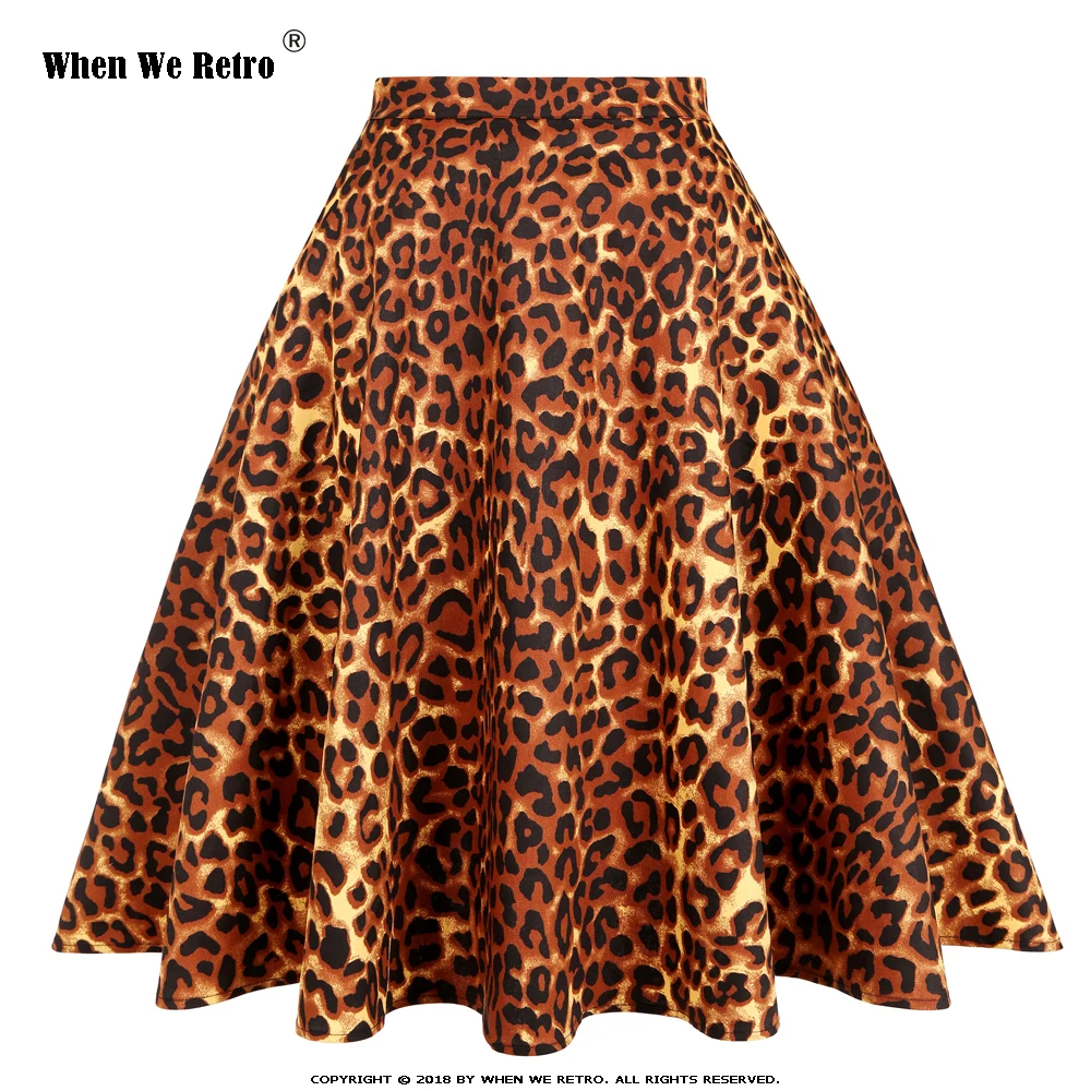 

Summer Women Short Skirt Leopard Print High Waist Vintage 1950s 60s Pinup Cotton Swing Rockabilly Gothic Party Skirts SS0007