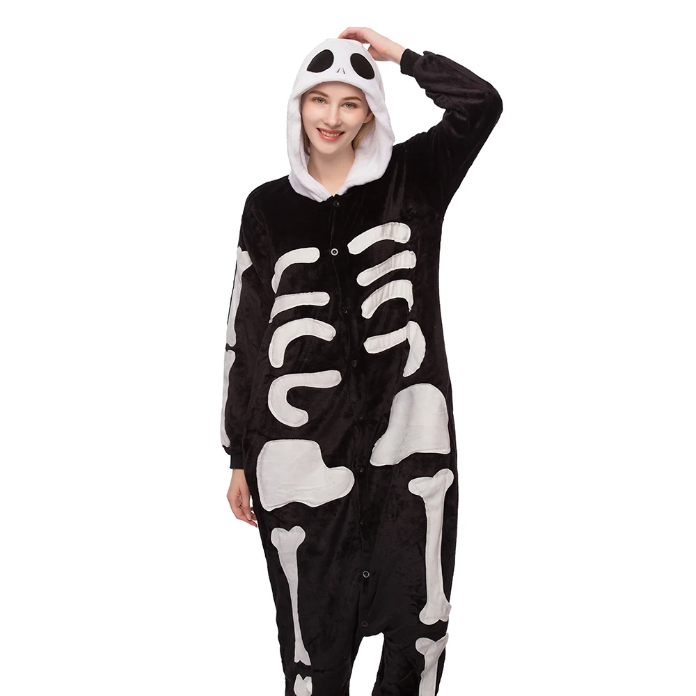 Pajamas Adult Onesie Women Pyjamas Pijama Skull Onesies For Adults Winter Sleepwear Onepiece Night Suits 2019