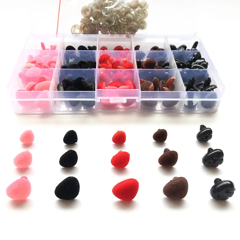 130pcs 11/14/15/16mm 4colors Plastic Flocking D-Type Animal Safety Nose for Bear, Doll, Dog, Puppet, Plush Animal Making and DIY