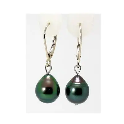 New Favorite Pearl Earrings 8x12mm Peacock Tahitian Pearl Dangle Earring 14k White Gold Leverbacks New Style Fine Ladly Gift