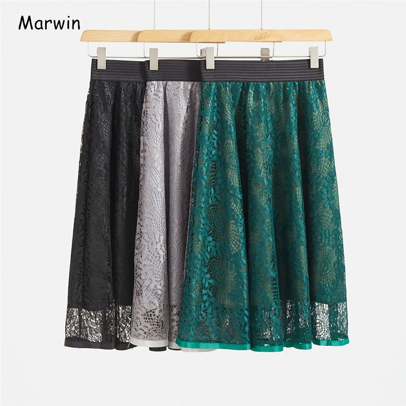 

Marwin 2020 New-Coming Spring Solid Hollow Out Empire A-Line Floral Mid-Calf High Street Style Casual Fashion Women Skirts