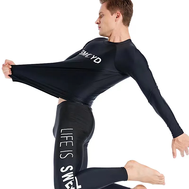 2023 Surf Shirt Rash Guard Men UPF 50+ Long Sleeve Splice UV Sun Protection Basic Skins Surfing Diving Swimming T Shirt Black