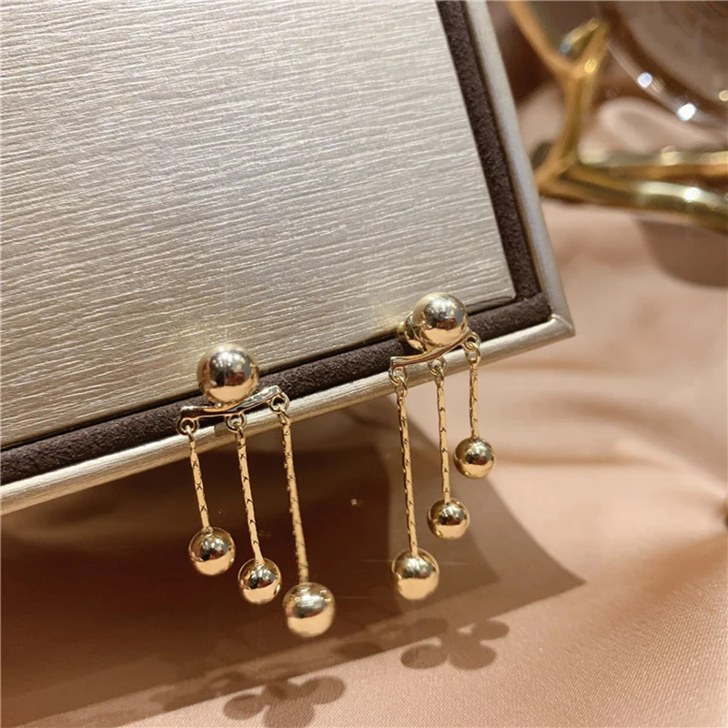 2021 New Golden Pea Tassel Drop Earrings For Woman Korean Fashion Jewelry Party Neo Gothic Girls Unusual Ear Accessories image 5