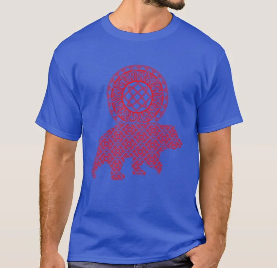 Slavic God Pagan Pattern Lada Deity Symbol and Bear Printed T-Shirt. Summer Cotton Short Sleeve O-Neck Mens T Shirt New S-3XL