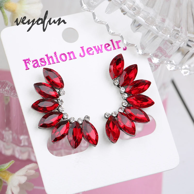 Veyofun Symmetric Crystal Stud Earrings for Women Fashion Accessories Jewelry Wholesale New