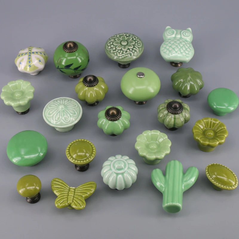 1x Beautiful Green Butterfly/Floral pumpkin cactus Ceramic Knobs Cupboard Wardrobe Door Cabinet Drawer Pulls Door handle