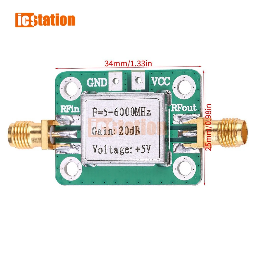 5M-6GHz RF ความถี่กว้างสัญญาณเครื่องขยายเสียง Power Amplifier Gain 20dB คลื่นความถี่ VFH UHF SHF 5-6000Mhz LNA