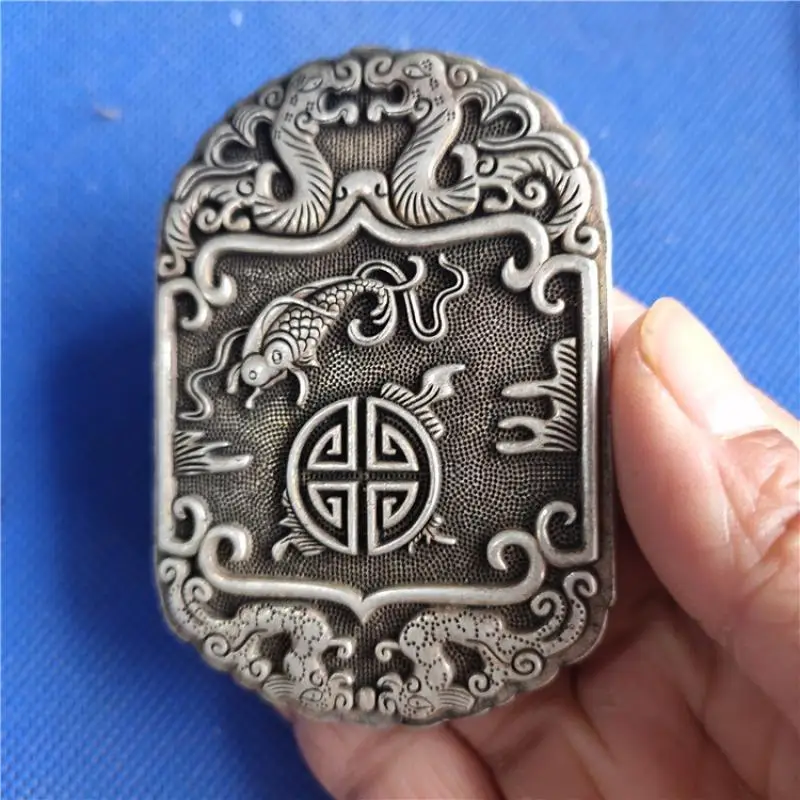 

Buddhism Cupronickel Necklace Two-Sided Card Carved Lettering Fasting Mythical Beast Dragon Fish Mascot Pendant Amulet