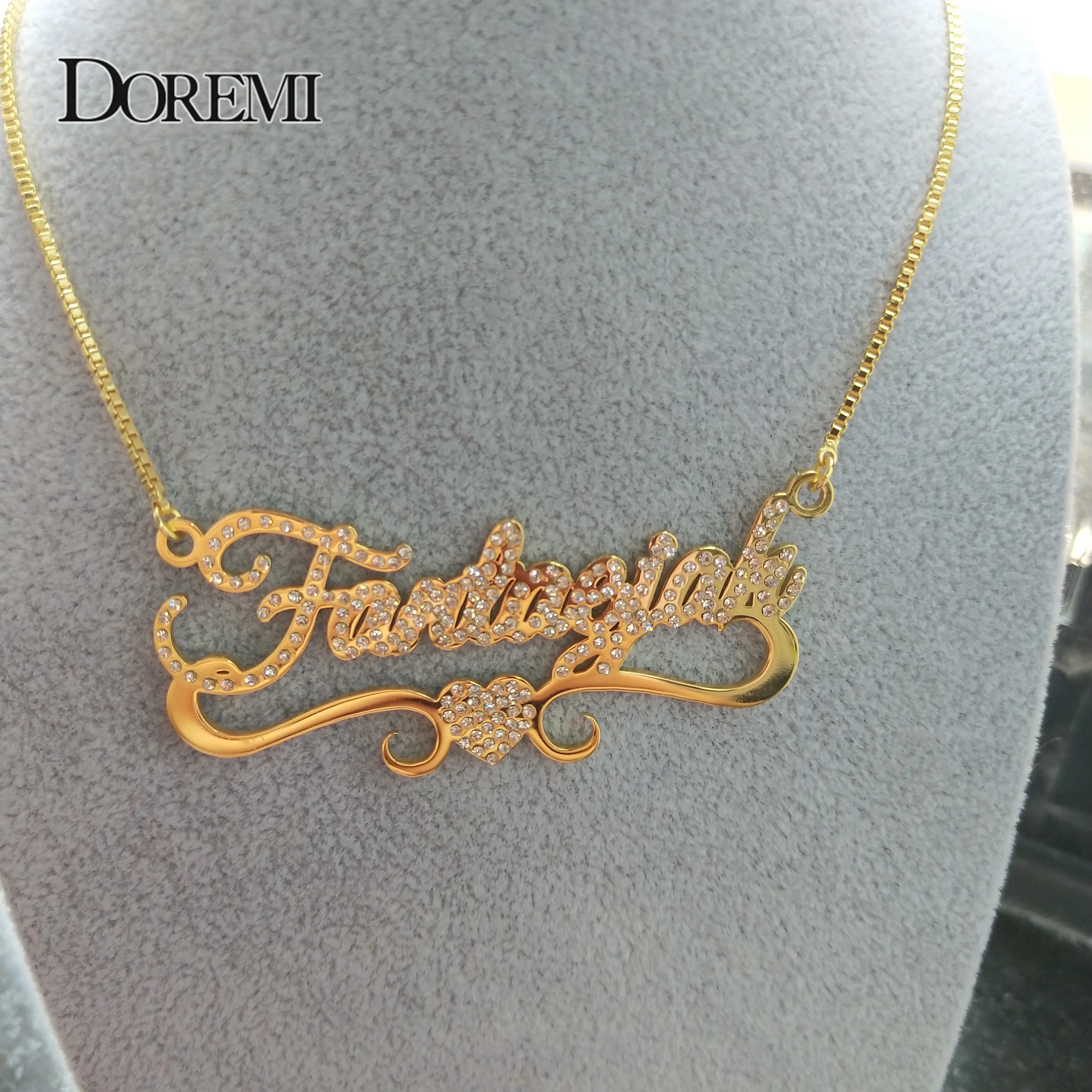 DOREMI Stainless Steel Personalized Name Necklace Heart Letter Necklaces Custom Name Necklace for Women Box chain,Custom Chain