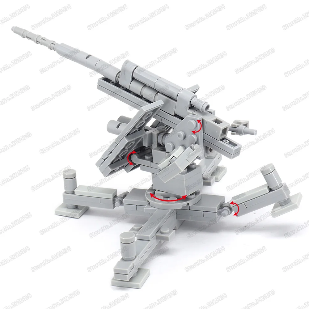 Military WW2 German Anti-aircraft Artillery Building Block Moc Army Figures Soldier Fight Air Force Weapons Model Child Gift Toy