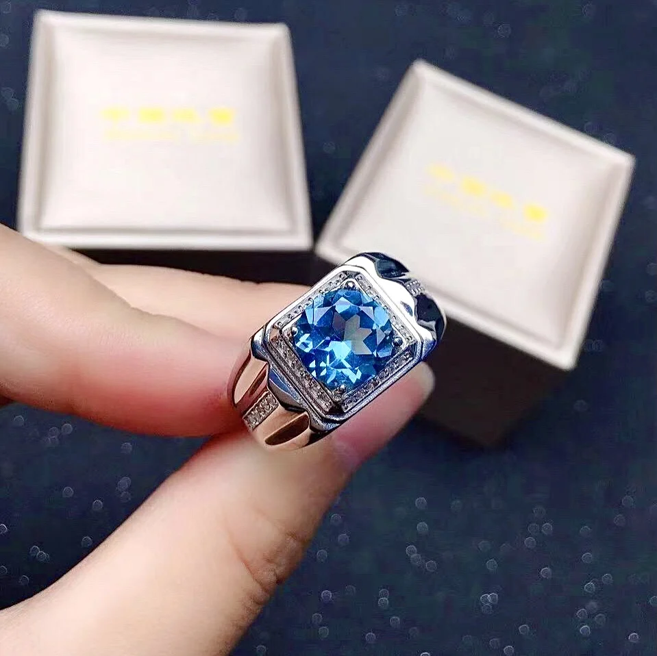 Kamień szlachetny pierścień dla człowieka 8mm 2ct VVS klasy naturalny Topaz człowiek pierścień 925 srebrne dla mężczyzn biżuteria Topaz