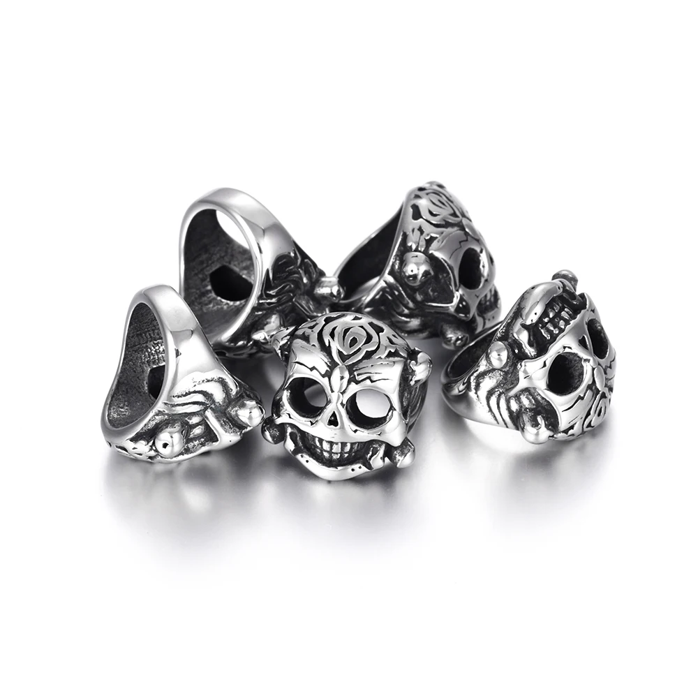 Stainless Steel Large Hole Beads Skull Predators Charms Sliders Fit 8mm Leather Bracelet Making Jewelry DIY Findings Bead