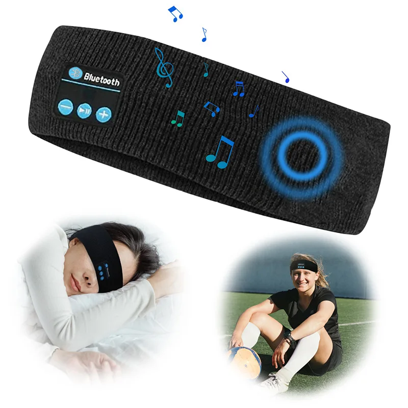 Wireless Stereo Bluetooth 5.0 Headphones Running Sleeping Earphone Headset Knit Sports Music Headband Eye Mask With MIC