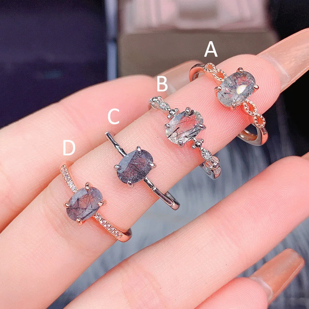 

Овальное кольцо с черным кварцем и рутилированным покрытием 5x7 мм, стерлинговое серебро 925 пробы, женские кольца для помолвки, подарок на годовщину свадьбы, день рождения