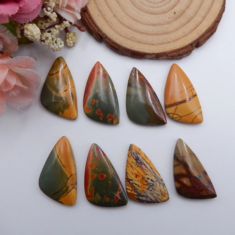 

Natural 8 PCS Of Multi-Color Picasso Jasper,Semi-precious Stones, Jewelry Accessories Cabochons 25x16x5mm,23g