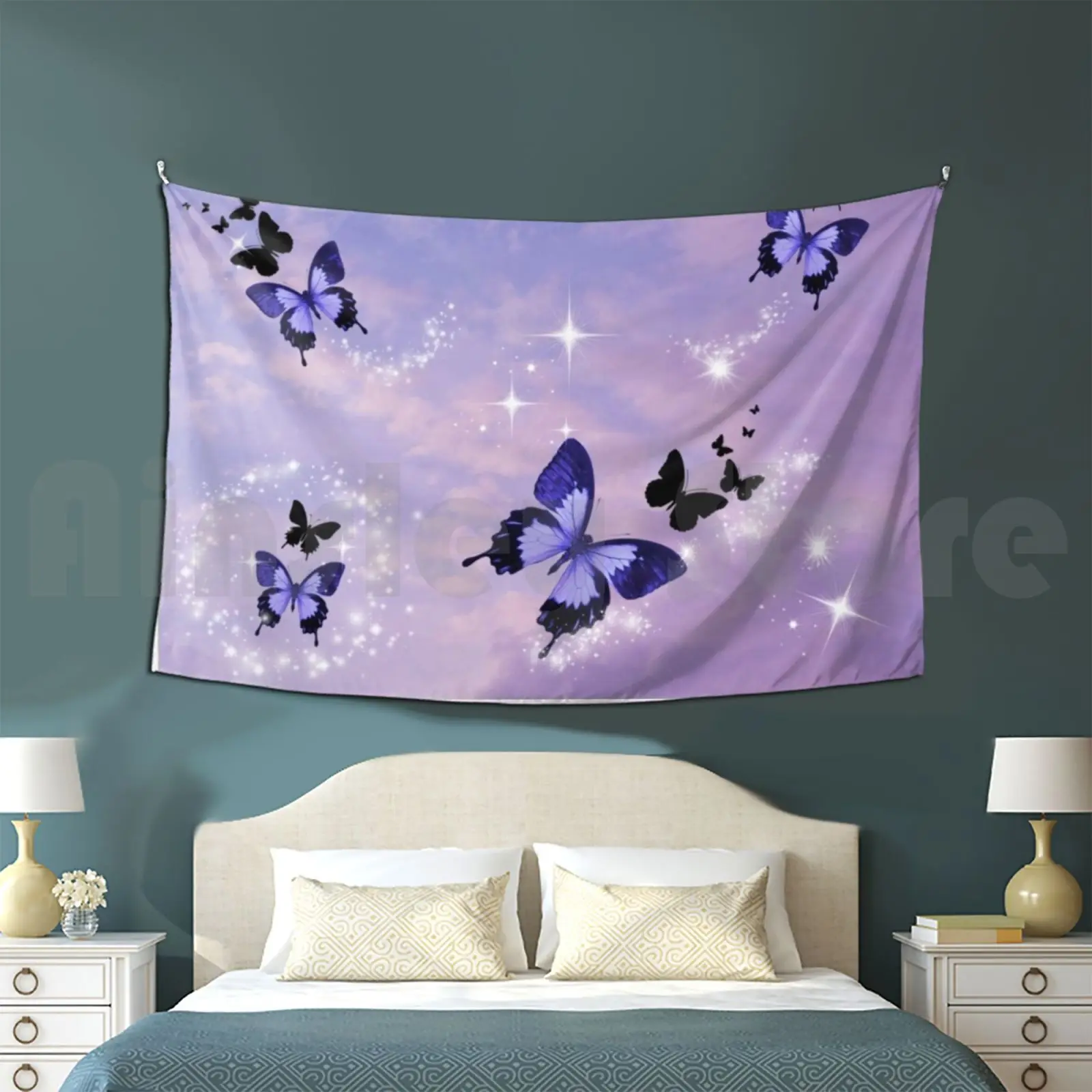 Tapestry Y Las Mariposas ( Purple ) 983 Mariposas Butterflies Pretty Blue Glitter Sparkles Fly