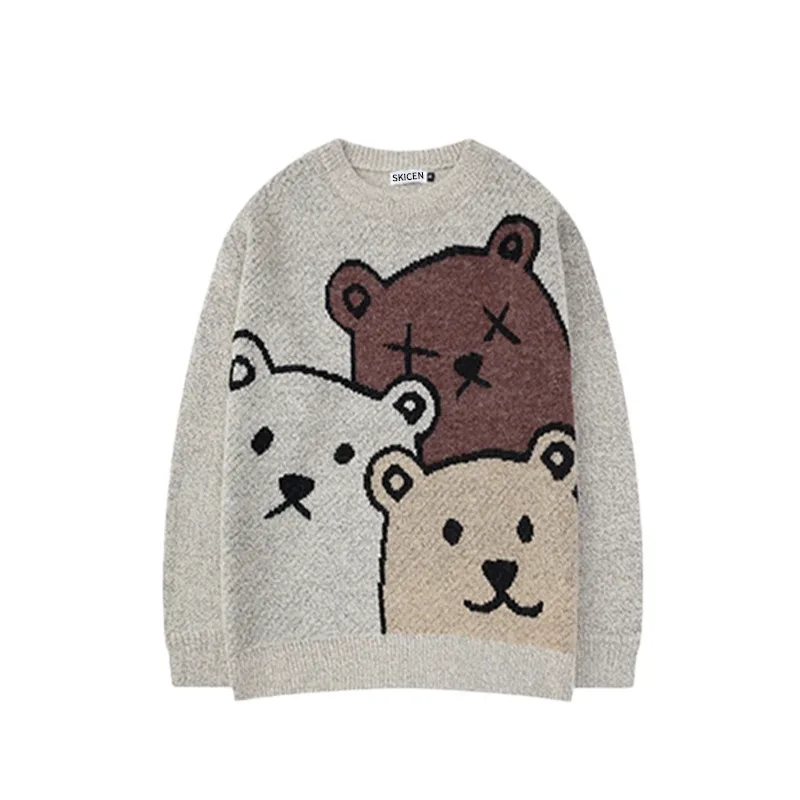 Cartoon Bear Sweater Women Winter Clothing Fashion Long Sleeve Knitted Pullover Sweater Oversized Men Sweater Cotton Jacket