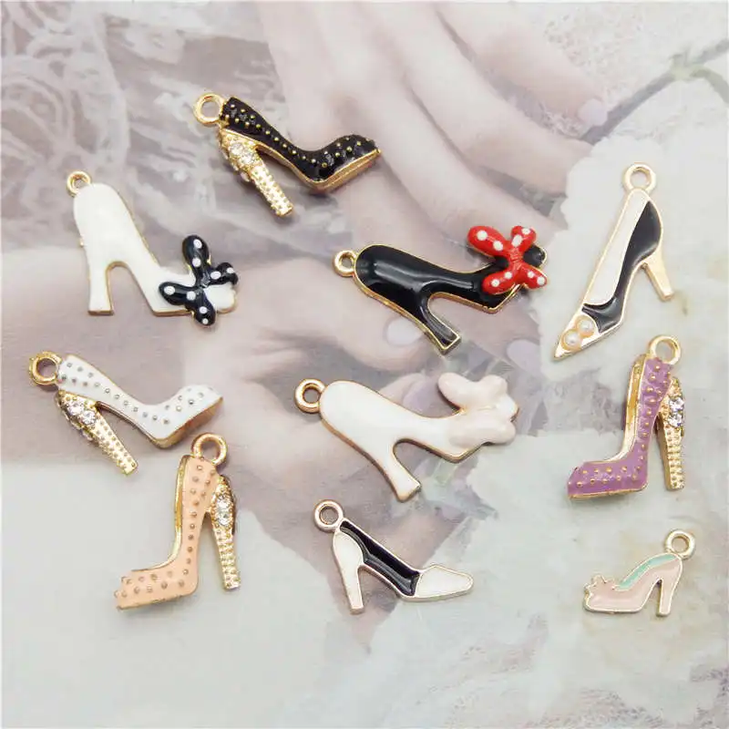 Julie Wang 10PCS Enamel Charms Mixed High Heel Shoes Alloy Necklace Bracelet Jewelry Making Accessory