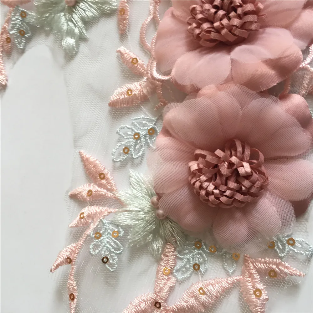 Embroidery Lace fabric 3D flower Sewing ABS pearl Laces collar Dress Craft materials Sequins Application Needlework Accessories