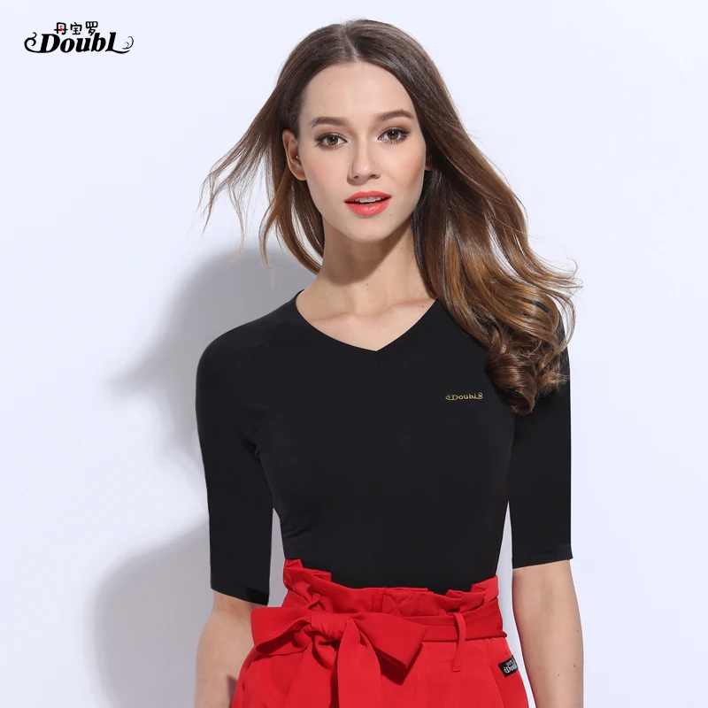 Doubl Latin Dance T Shirts Tops Practice Costume Modern Dance Comfortable Dancing Costume Female Womens Short Sleeve Boat Neck